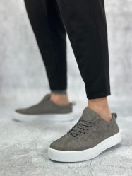 BA0104 Bağcıklı Gri Süet Beyaz Taban Spor Klasik Erkek Ayakkabı