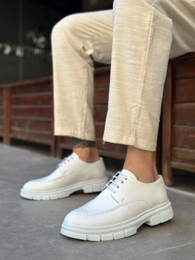 BA0237 Bağcıklı Rugan Klasik Yüksek Taban Beyaz Casual Erkek Ayakkabı