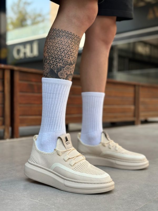 BA0375 Özel Örme Triko Tarz Krem Renk Spor Ayakkabı
