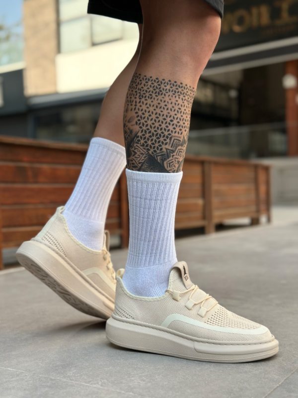 BA0375 Özel Örme Triko Tarz Krem Renk Spor Ayakkabı