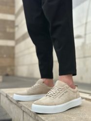 BA0104 Bağcıklı Krem Süet Beyaz Taban Spor Klasik Erkek Ayakkabı